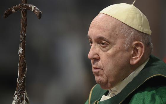 Pope Francis holds his pastoral staff as he celebrates Mass marking Sunday of the Word of God in St. Peter's Basilica at the Vatican Jan. 22. (CNS/Vatican Media)